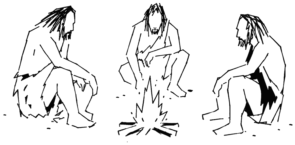 Illustration au trait de trois silhouettes assises autour d'un feu de camp, symbole des échanges chez S1LEX